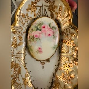 Beautiful Hand-Painted Roses Porcelain Brooch 1910